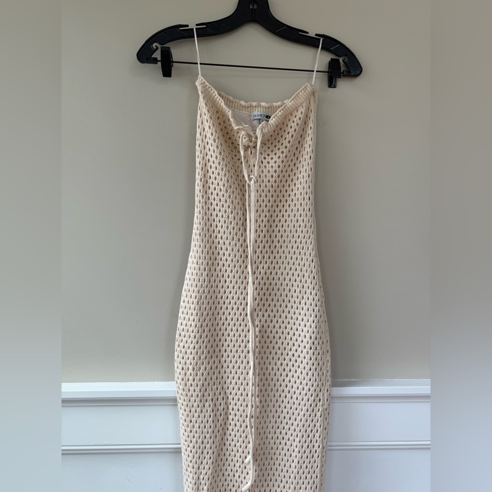Fashion Nova Cream Open-Weave Crochet maxi dress Up with Drawstring